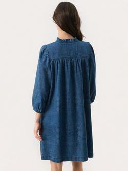 Part Two Tasha Three Quarter Sleeve Tie Neck Dress - view 2, Mid Blue