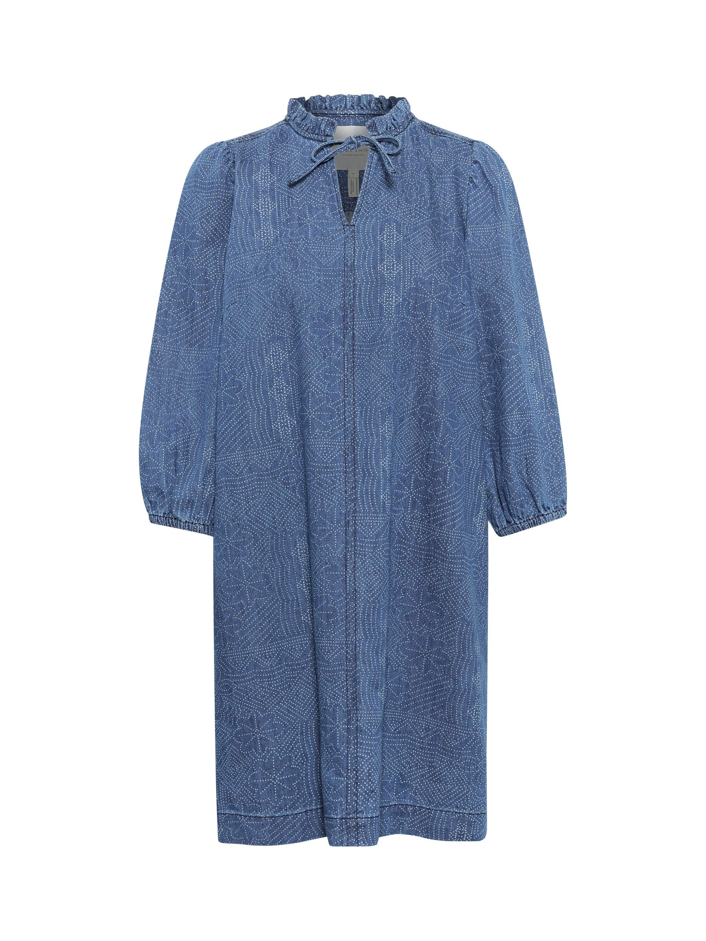 Product image 5 of 6, which shows Part Two Tasha Three Quarter Sleeve Tie Neck Dress, Mid Blue, 8