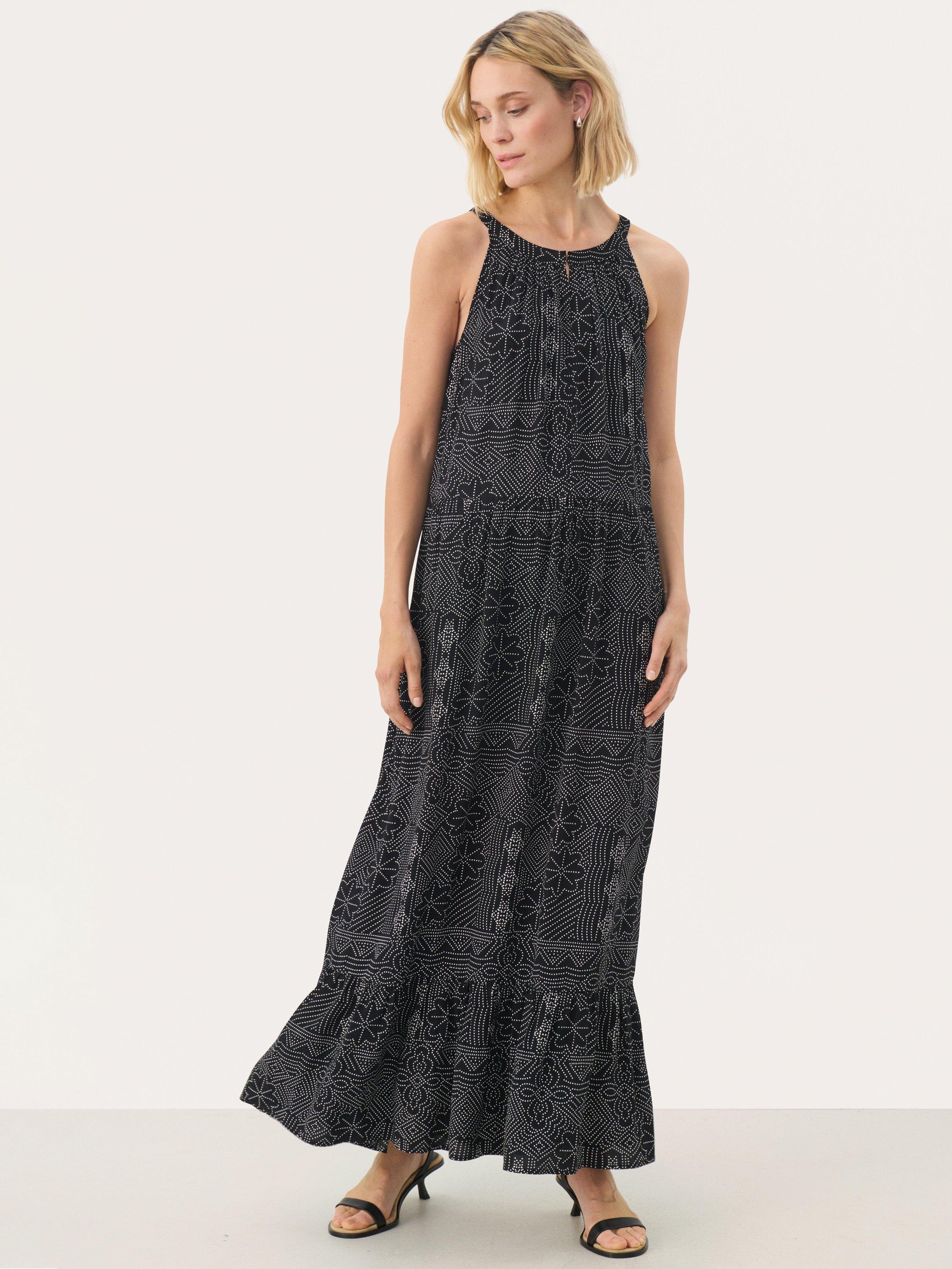 Product image 1 of 6, which shows Part Two Theona Floral Round Neck Sleeveless Maxi Dress, Black/Multi, 8