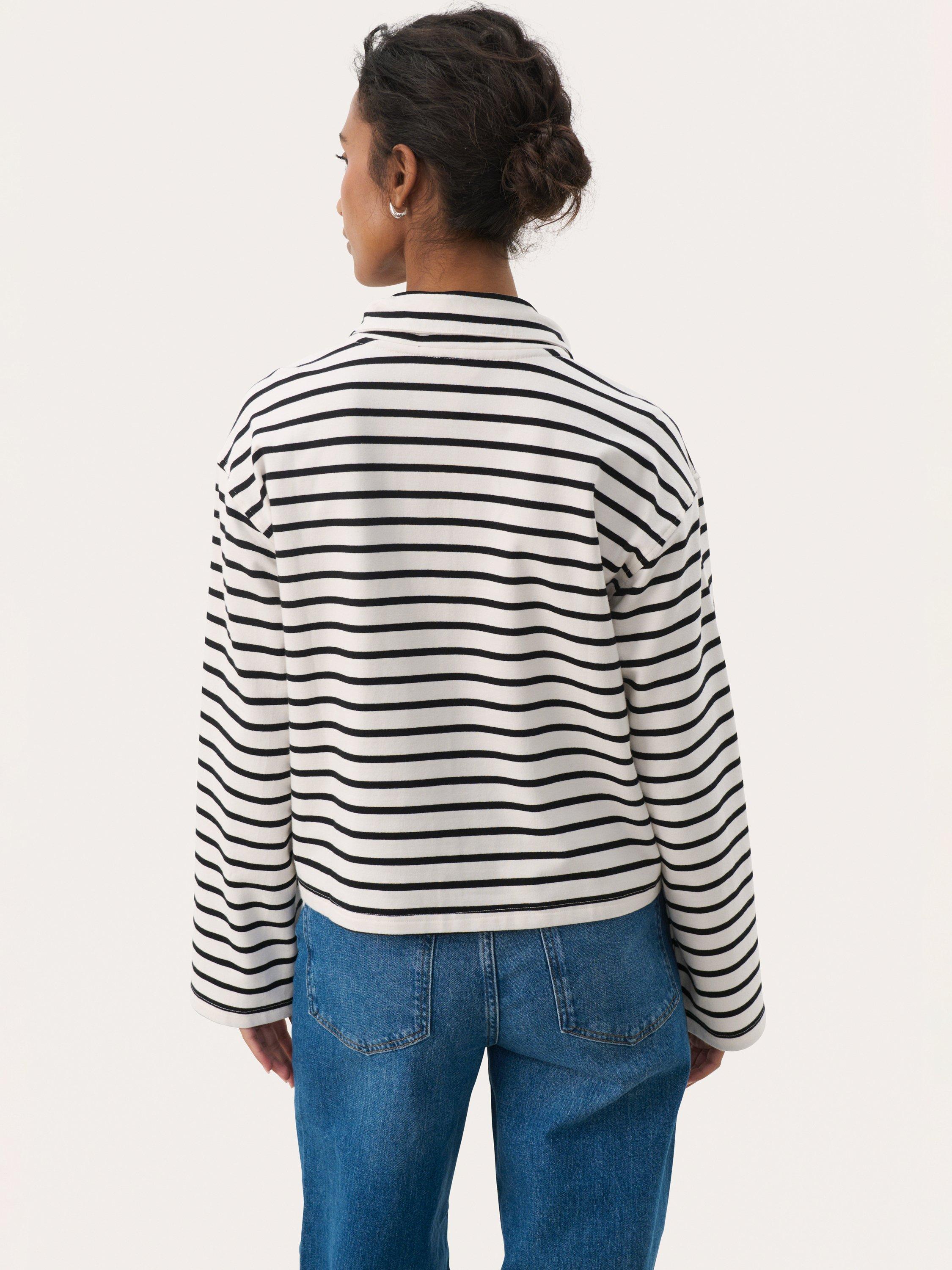 Product image 2 of 6, which shows Part Two Tiana Cotton Collared Striped Sweatshirt , Black/Multi, XS