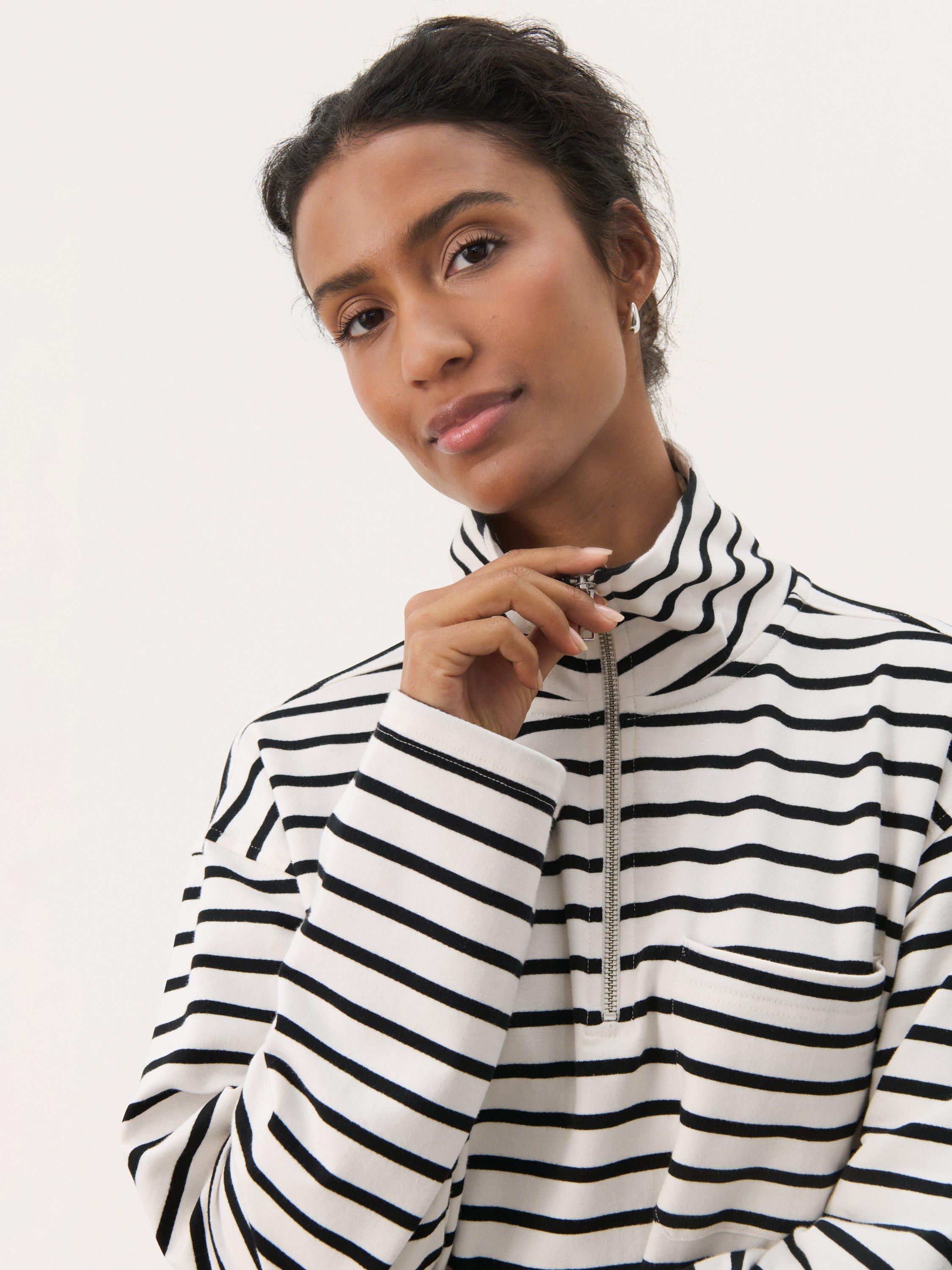 Product image 4 of 6, which shows Part Two Tiana Cotton Collared Striped Sweatshirt , Black/Multi, XS