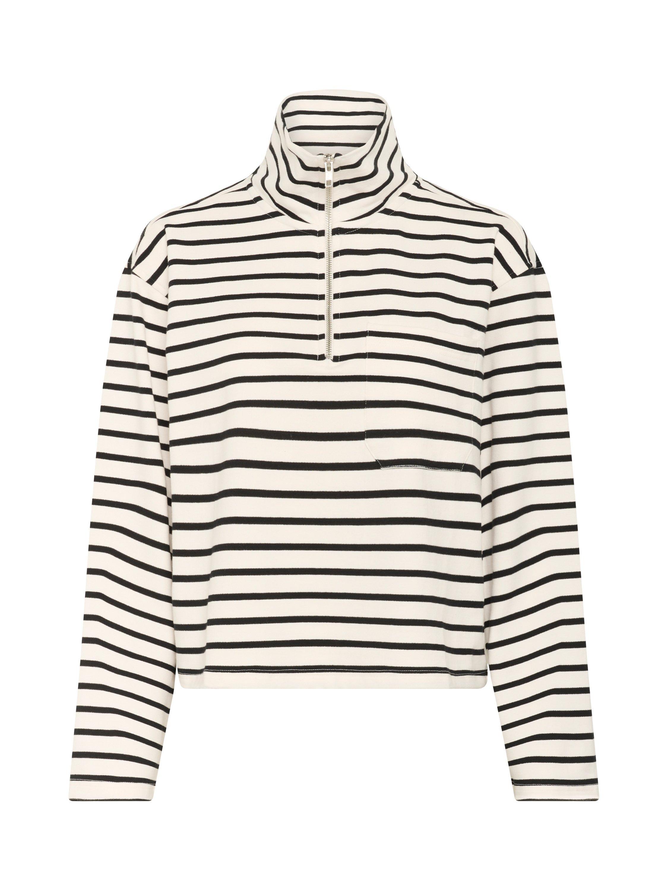 Product image 5 of 6, which shows Part Two Tiana Cotton Collared Striped Sweatshirt , Black/Multi, XS