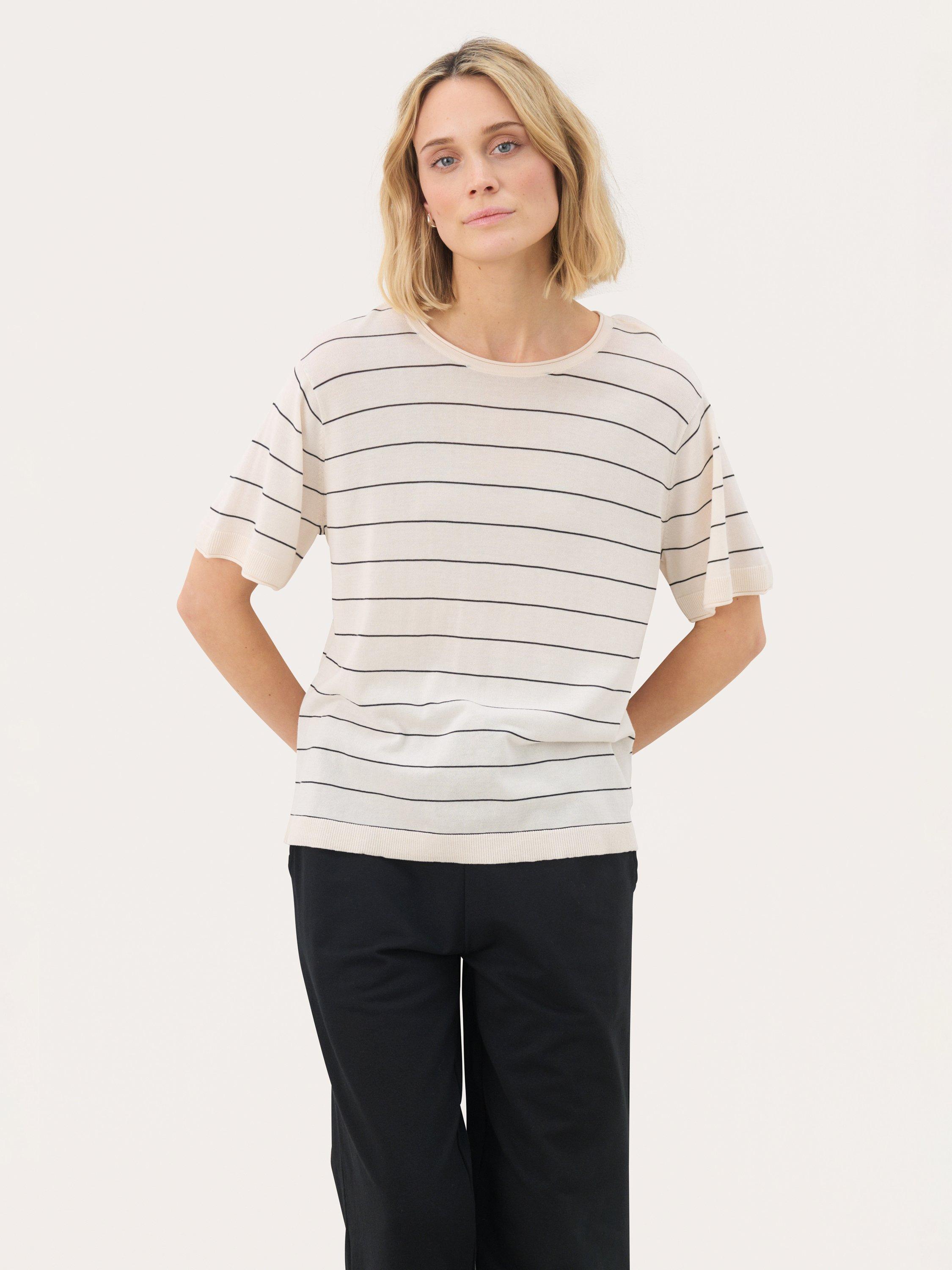 Product image 1 of 6, which shows Part Two Tinni Cotton Blend Striped Short Sleeve Jumper , Black/Multi, XS