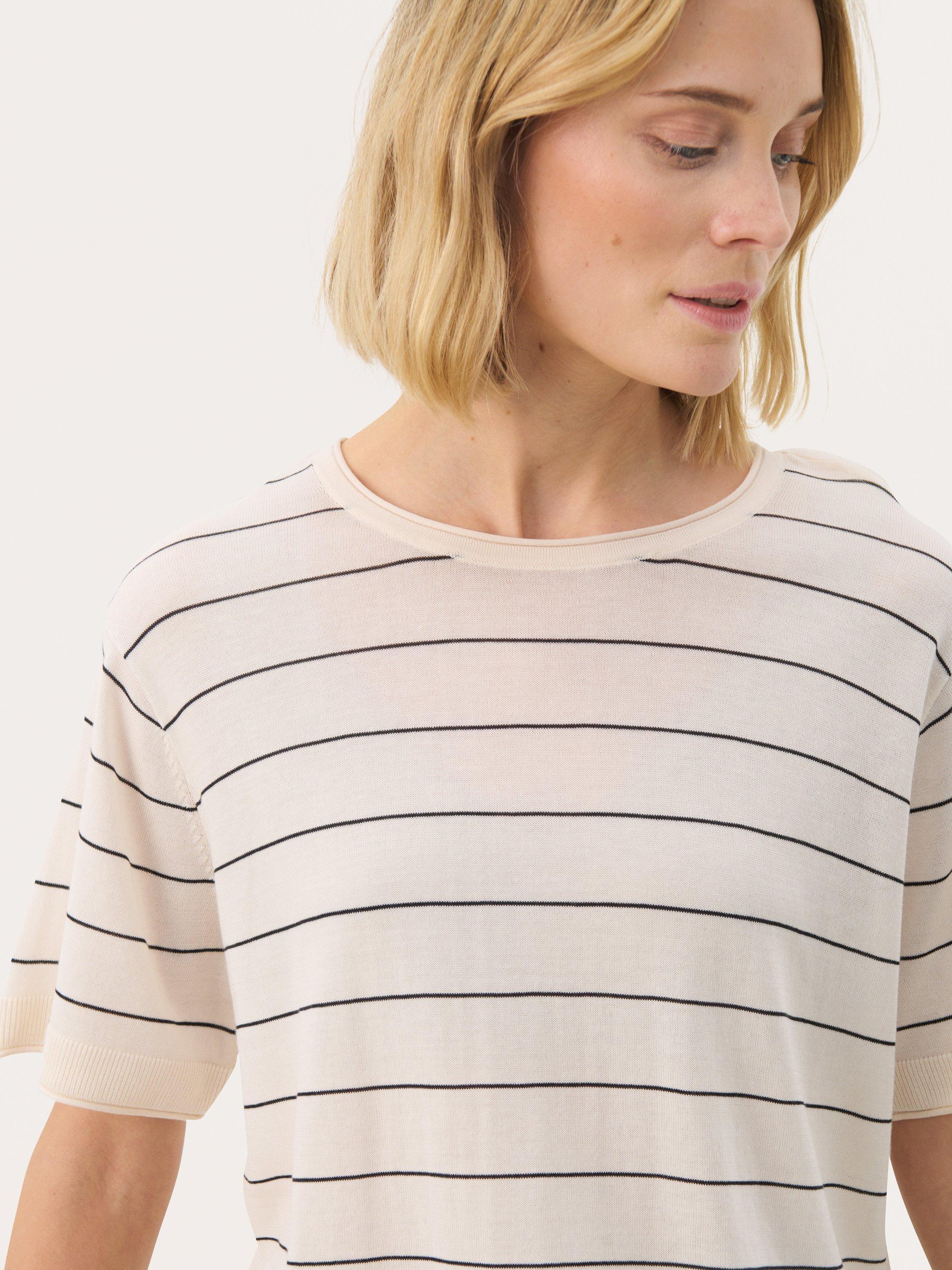 Product image 4 of 6, which shows Part Two Tinni Cotton Blend Striped Short Sleeve Jumper , Black/Multi, XS