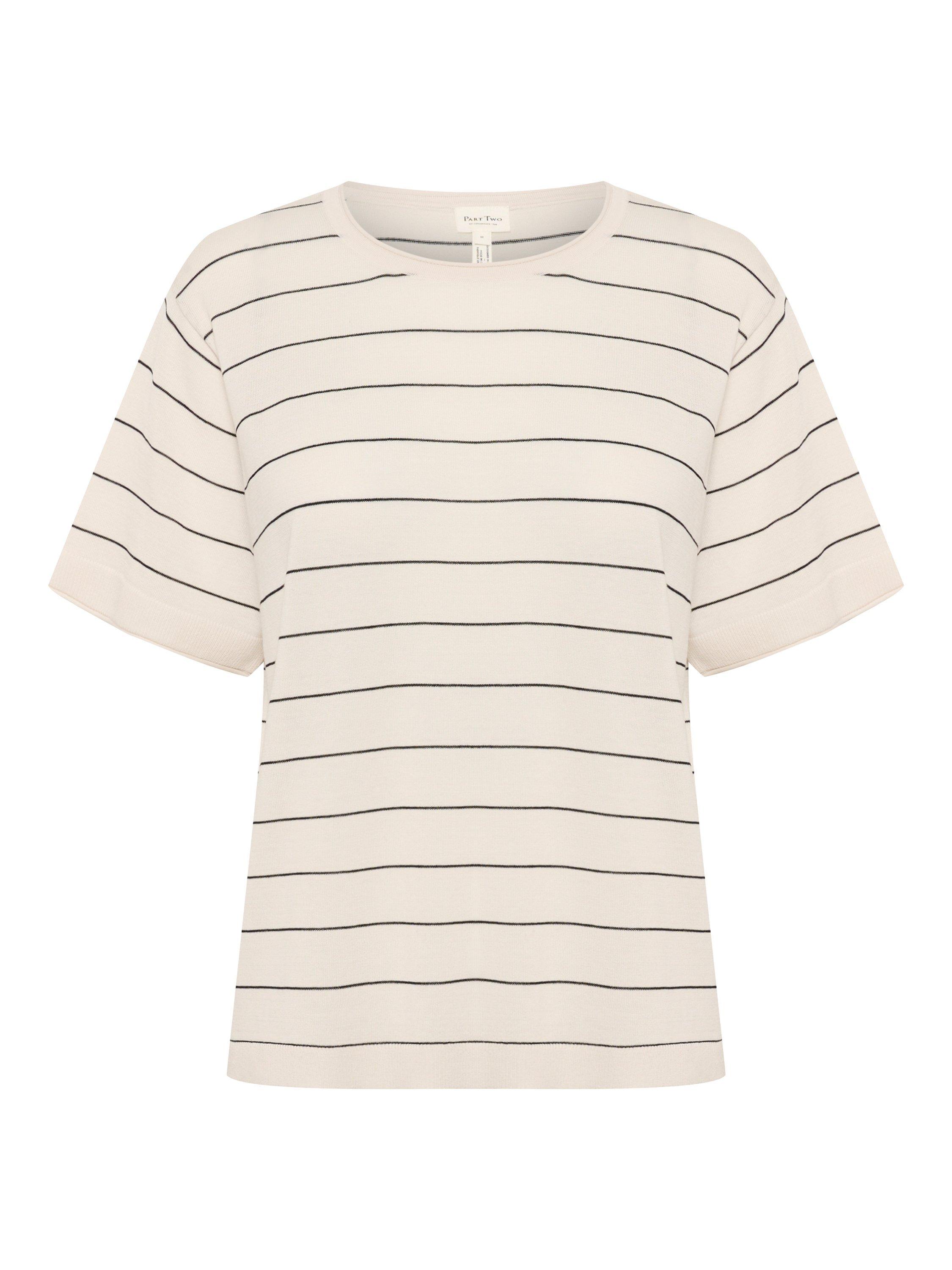 Product image 5 of 6, which shows Part Two Tinni Cotton Blend Striped Short Sleeve Jumper , Black/Multi, XS