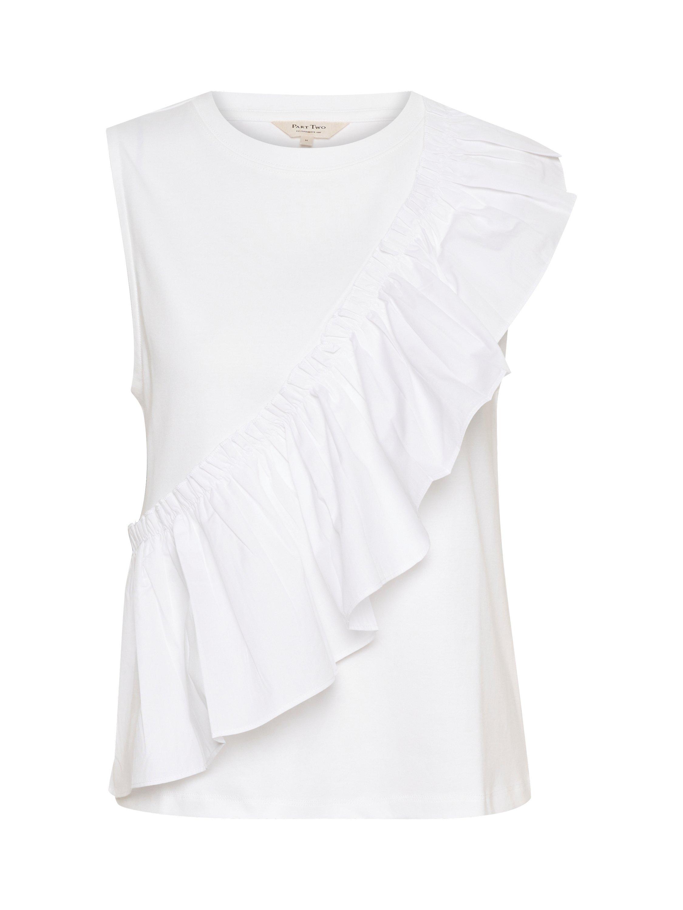 Product image 5 of 6, which shows Part Two Julieve Cotton Ruffle Detail Blouse, White, XS