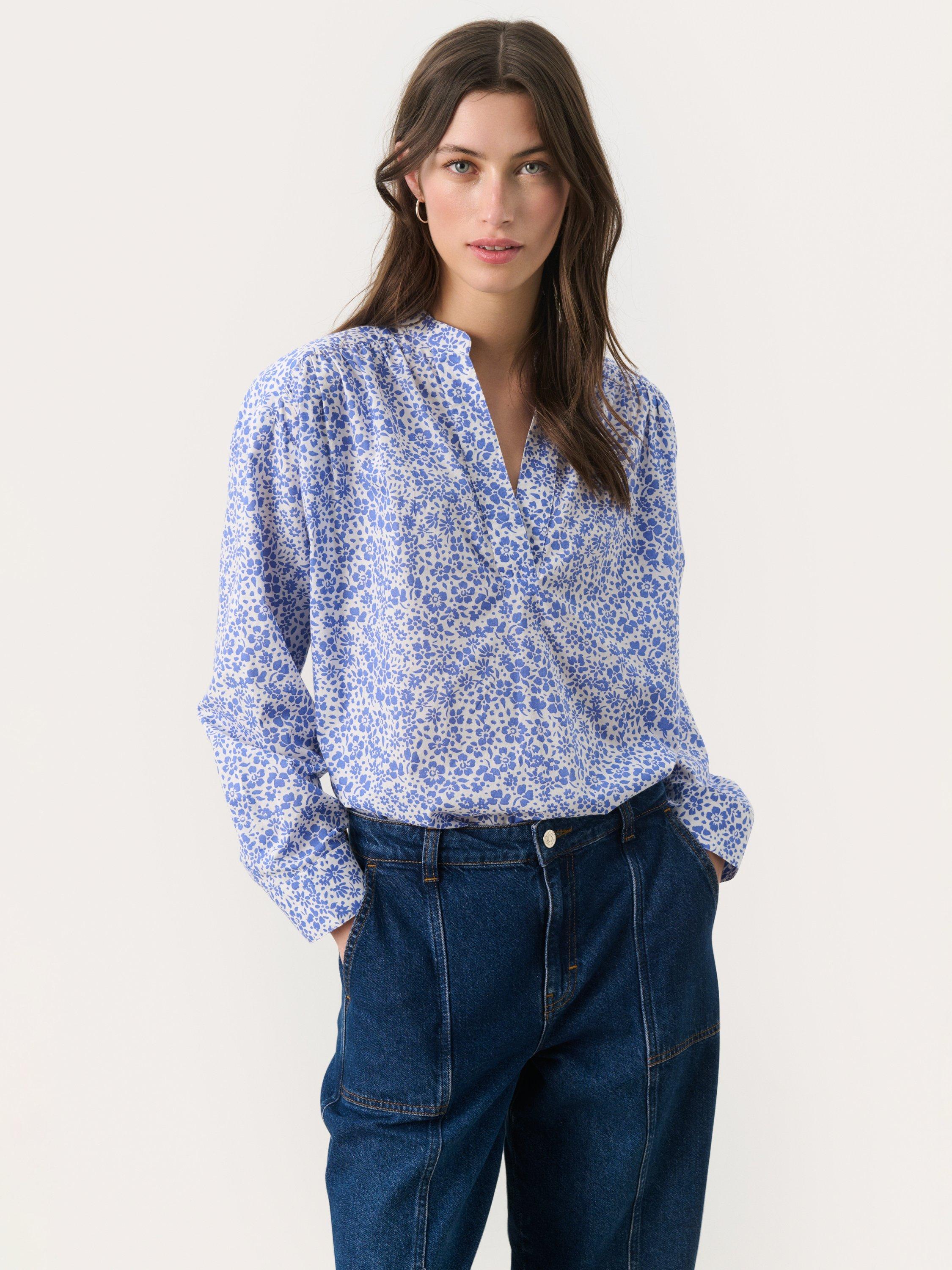 Product image 1 of 6, which shows Part Two NatalePW Floral Long Sleeve V-Neck Blouse, Blue/Multi, 8