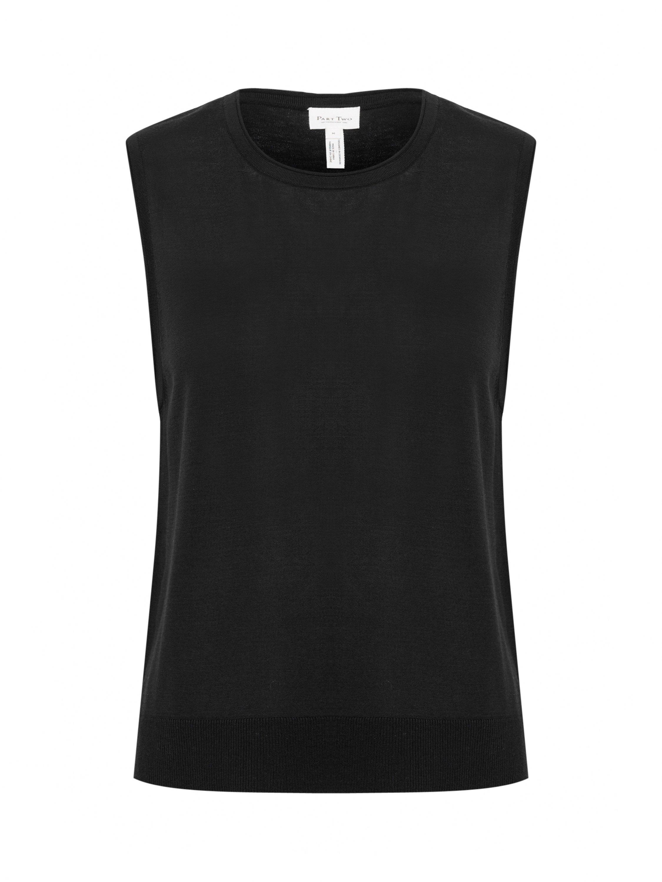 Product image 5 of 6, which shows Part Two Tinemarie Silk Blend Sleeveless Round Neck Blouse, Black, L