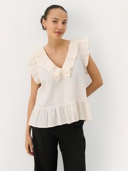 Part Two Troja Deep V-Neck Ruffle Sleeve Top, White