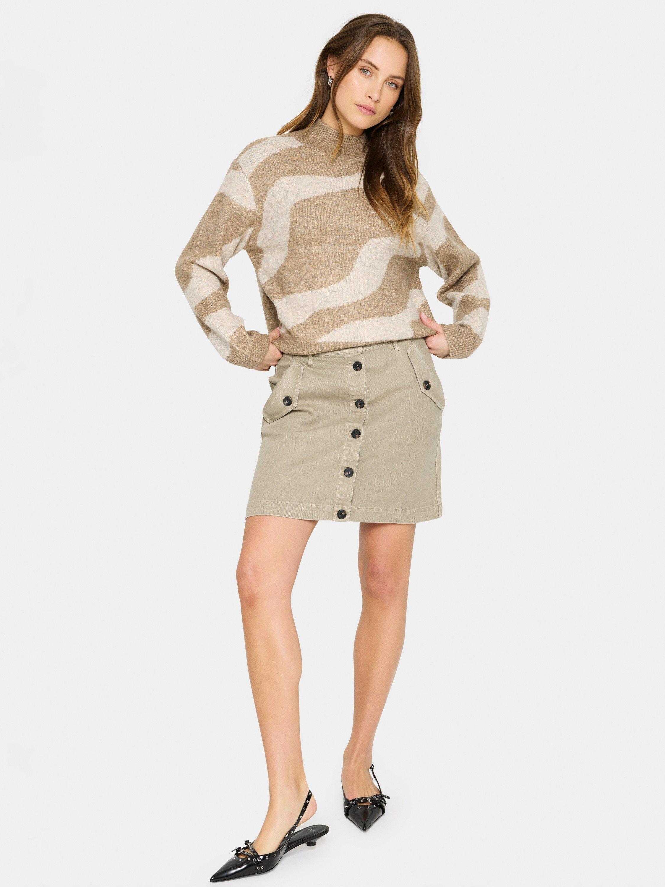 Product image 3 of 6, which shows Saint Tropez Mallie Abstract High Neck Jumper, Brown/Multi, XS