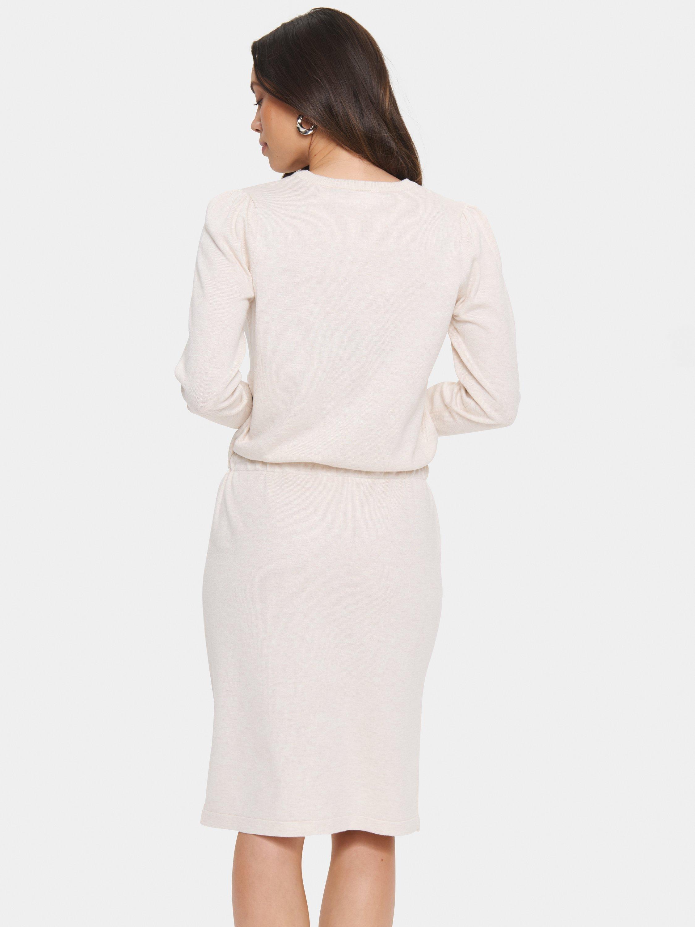 Product image 2 of 6, which shows Saint Tropez Mila Long Sleeve Elastic Waist Dress, Beige, XS