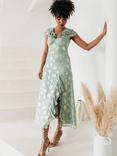 Maya Deluxe Floral Ruffle A-Line Jacquard Midaxi Dress
