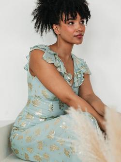 Maya Deluxe Floral Ruffle A-Line Jacquard Midaxi Dress - view 2, Mint