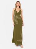 Maya Deluxe Embellished Palm Cross Back Maxi Dress, Olive