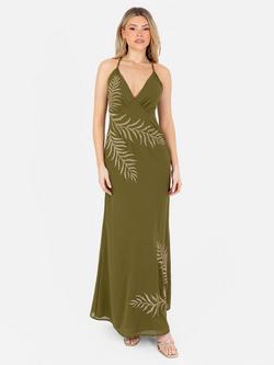 Maya Deluxe Embellished Palm Cross Back Maxi Dress, Olive, Olive