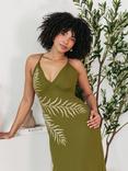 Maya Deluxe Embellished Palm Cross Back Maxi Dress, Olive