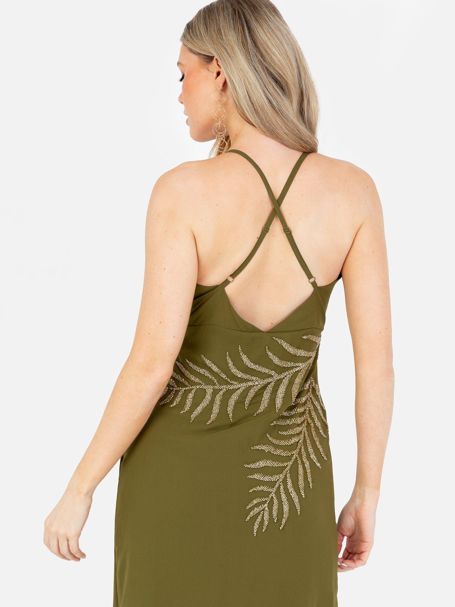 Product image 8 of 8, which shows Maya Deluxe Embellished Palm Cross Back Maxi Dress, Olive, 6