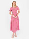 Maya Deluxe Beaded Placement Puff Sleeve Midi Dress
