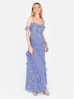 Maya Deluxe Embellished Ruffle Maxi Dress, Lavender Blue, Lavender Blue