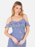 Maya Deluxe Embellished Ruffle Maxi Dress, Lavender Blue