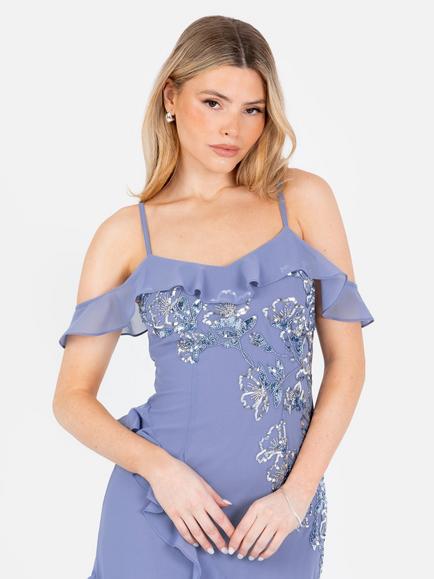 Maya Deluxe Embellished Ruffle Maxi Dress, Lavender Blue - view 2, Lavender Blue