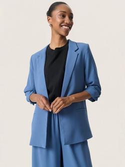 Soaked In Luxury SLShirley 3/4 Sleeve Relaxed Fit Blazer, Mid Blue