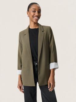 Soaked In Luxury Shirley Fold Up Sleeve Blazer, Tarmac, Tarmac