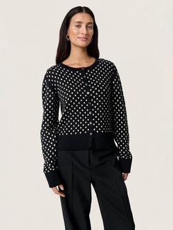 Soaked In Luxury Gya Crew Neck Long Sleeve Polka Cotton Cardigan, Black/Multi