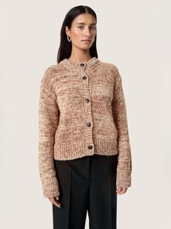 Soaked In Luxury SLMacawi Long Sleeve Buttoned Wool Blend Cardigan, Mid Brown
