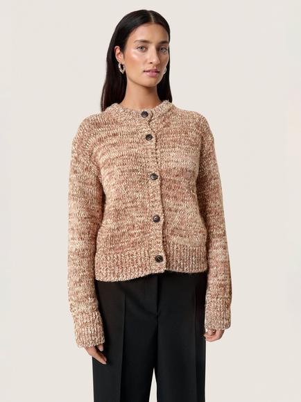 Soaked In Luxury SLMacawi Long Sleeve Buttoned Wool Blend Cardigan, Mid Brown