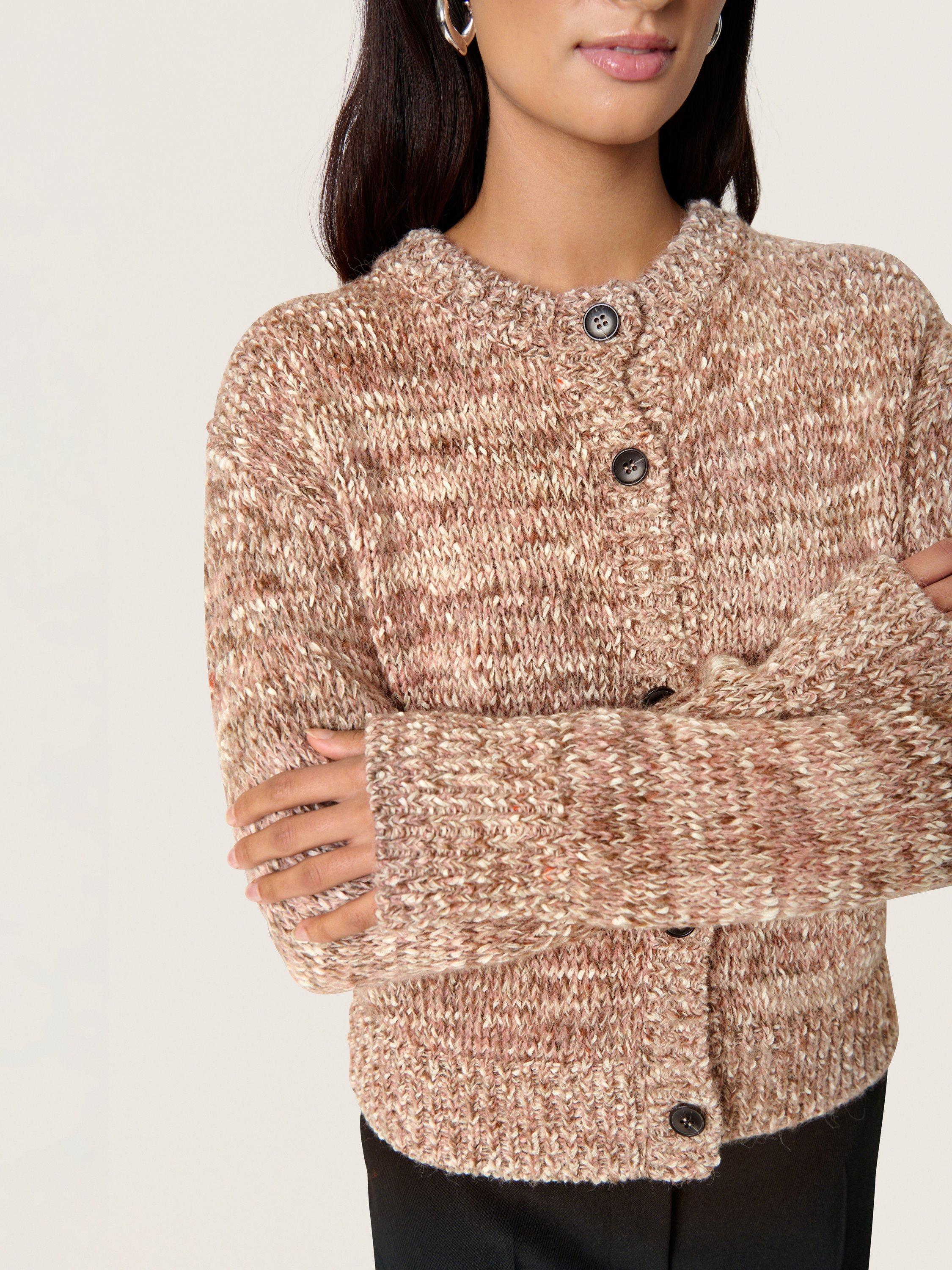 Product image 4 of 6, which shows Soaked In Luxury SLMacawi Long Sleeve Buttoned Wool Blend Cardigan, Mid Brown, XS