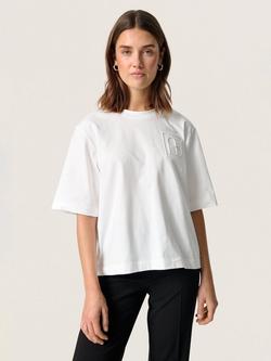 Soaked In Luxury Jina Cotton Crew Neck Short Sleeve Logo T-Shirt, White