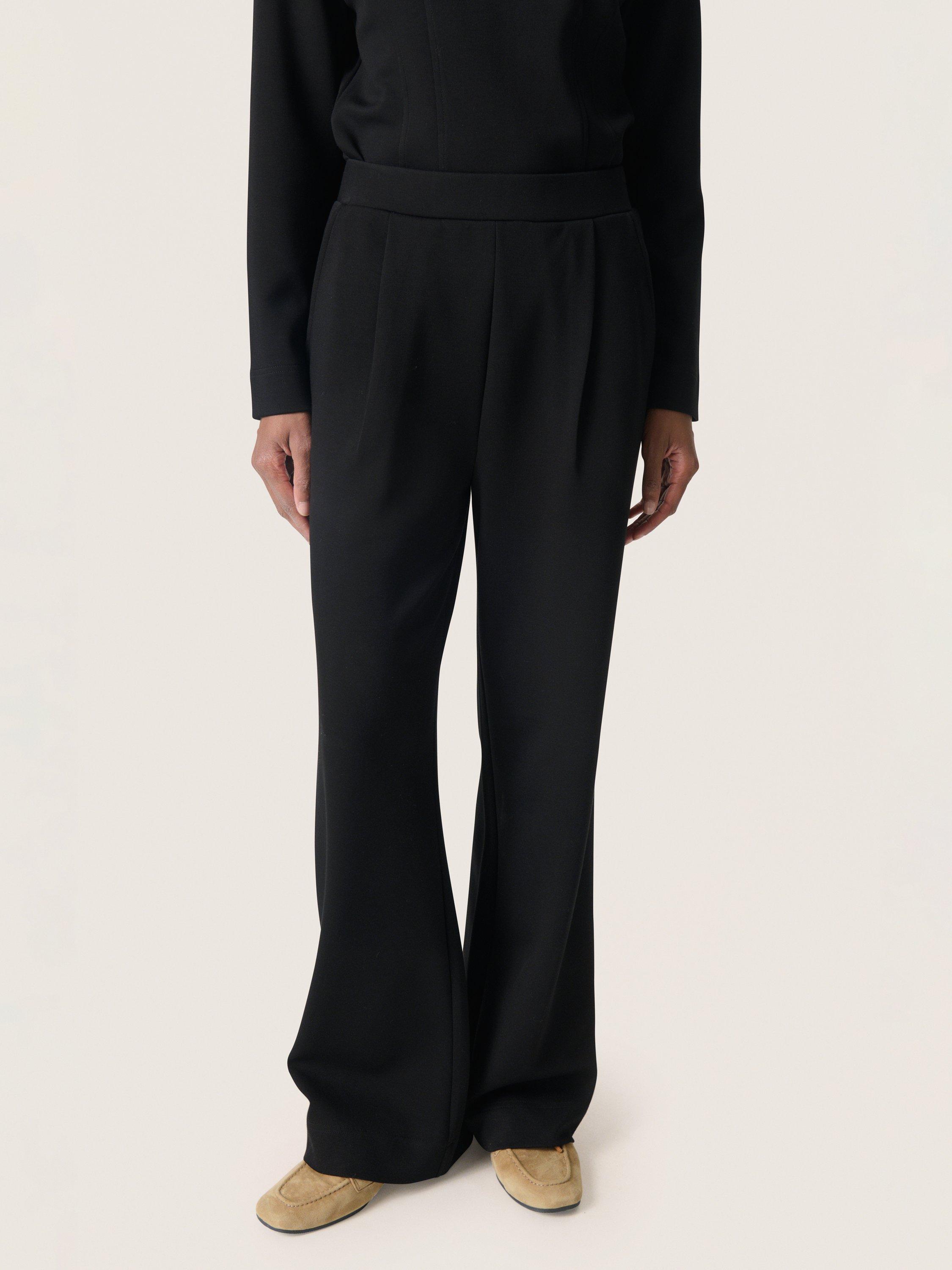Product image 1 of 6, which shows Soaked In Luxury Marigold Flared Knitted Trousers, Black, XS