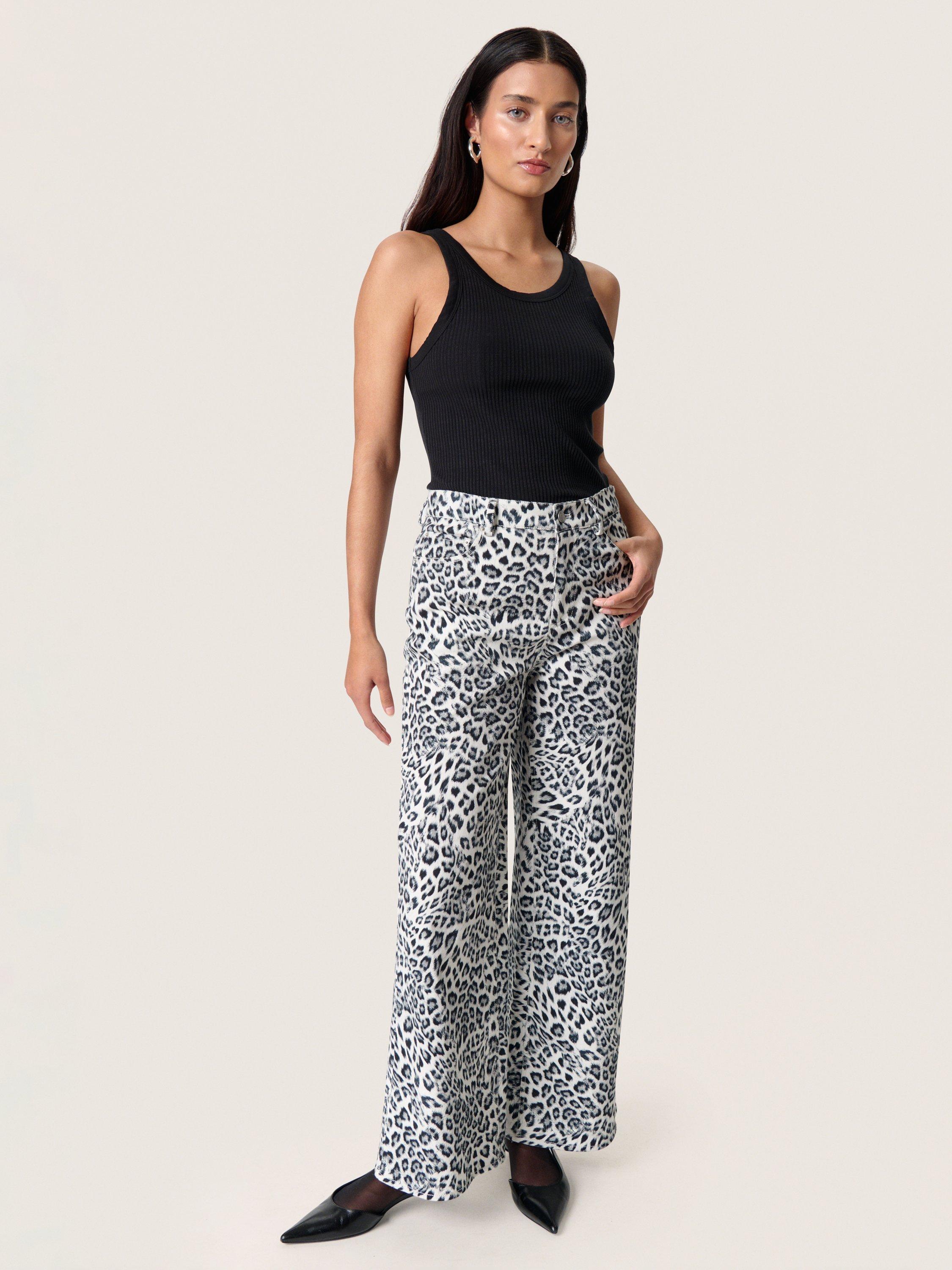 Product image 3 of 6, which shows Soaked In Luxury Sandja Leopard Print Trousers, Grey/Multi, S