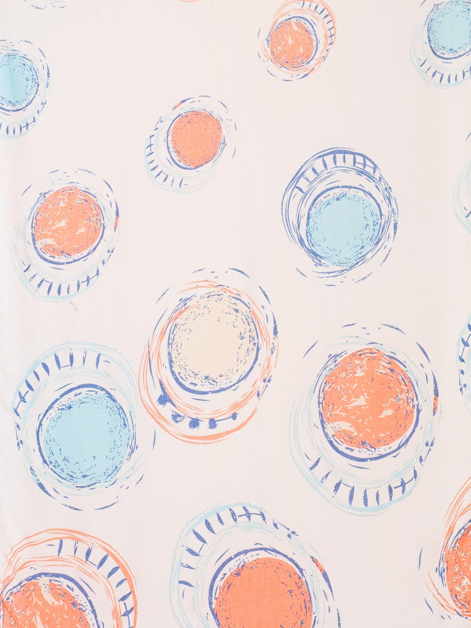 Product image 4 of 5, which shows chesca Illustrated Circles Scarf, Cream/Neon Ornage, One Size