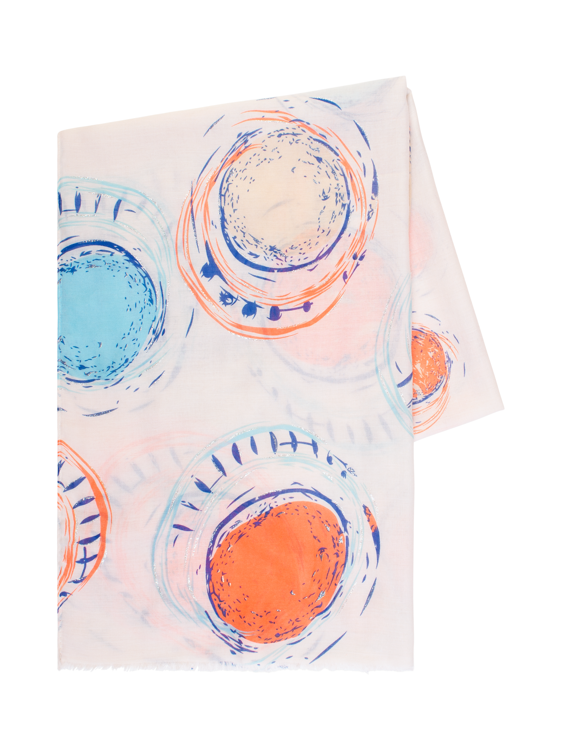 Product image 5 of 5, which shows chesca Illustrated Circles Scarf, Cream/Neon Ornage, One Size