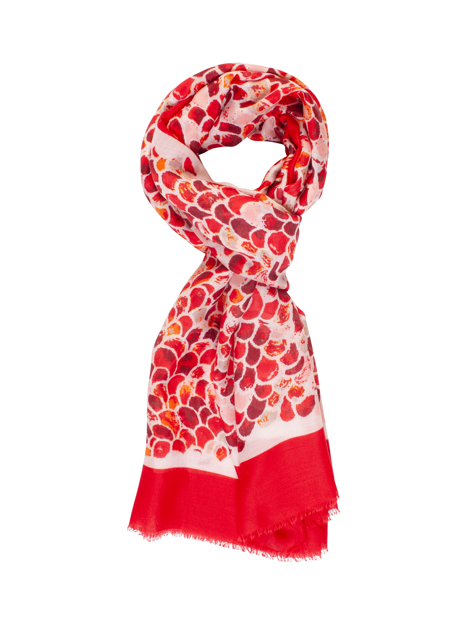 Product image 1 of 5, which shows chesca Scale Print Colourblock Border Scarf, Red, One Size