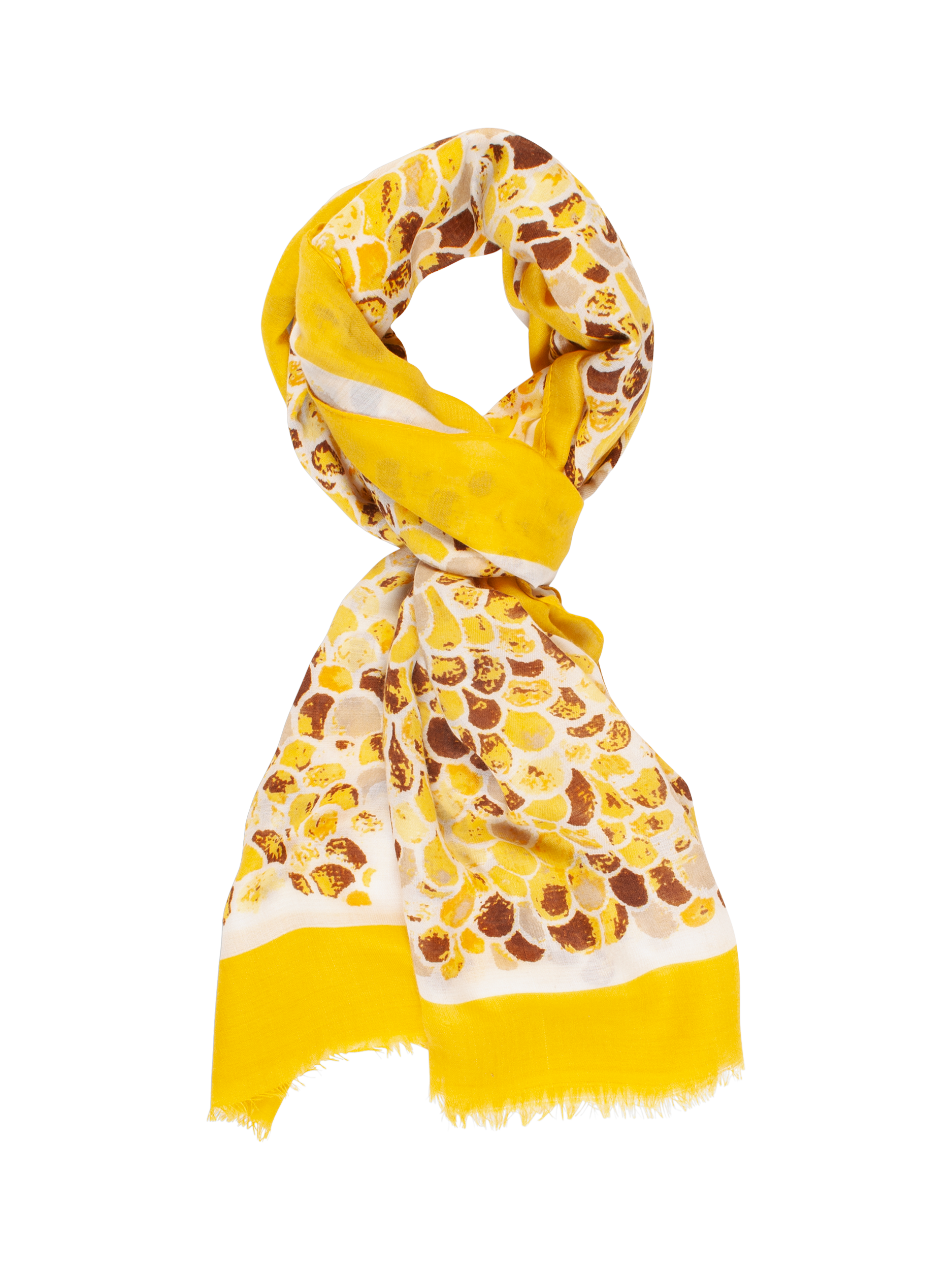 Product image 1 of 5, which shows chesca Scale Print Colourblock Border Scarf, Yellow, One Size