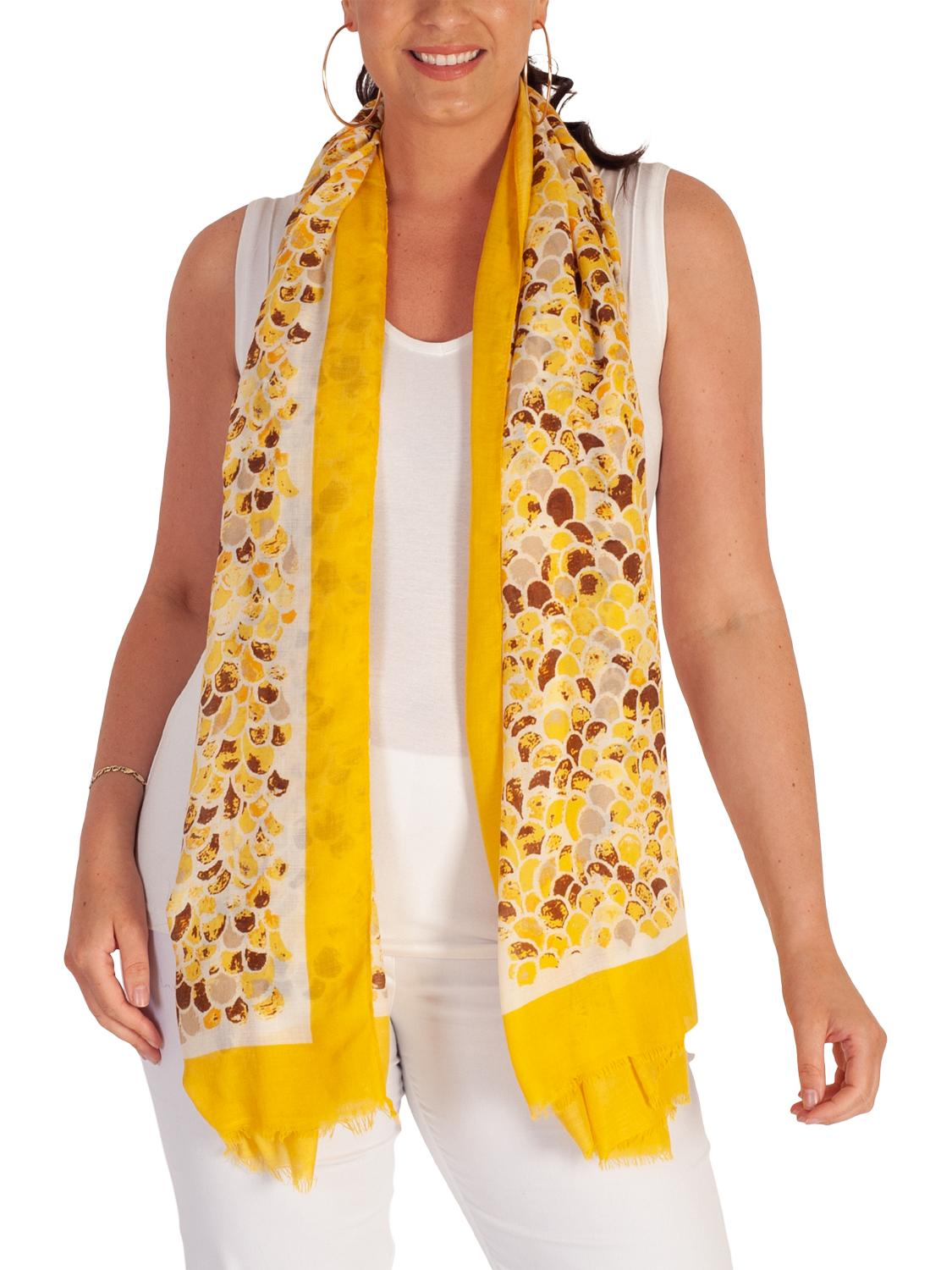 Product image 2 of 5, which shows chesca Scale Print Colourblock Border Scarf, Yellow, One Size