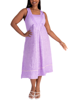chesca Ribbed Panelled Sleeveless Linen Dress, Lavender