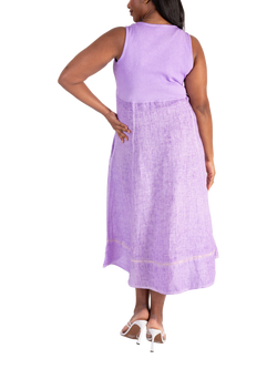 chesca Ribbed Panelled Sleeveless Linen Dress - view 2, Lavender