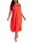 chesca Ribbed Panelled Sleeveless Linen Dress, Tomato