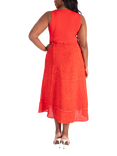 chesca Ribbed Panelled Sleeveless Linen Dress, Tomato