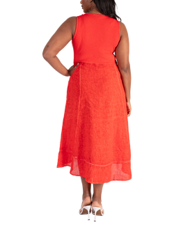 chesca Ribbed Panelled Sleeveless Linen Dress - view 2, Tomato