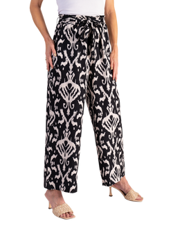 chesca Ikat Print Pull On Wide Leg Trousers, Black/Multi, Black/Multi