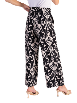 chesca Ikat Print Pull On Wide Leg Trousers, Black/Multi - view 2, Black/Multi