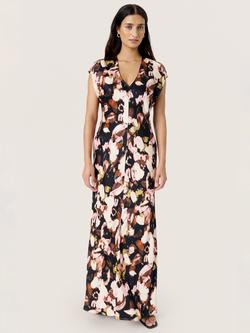 Soaked In Luxury SLCinna Liva V Neck Floral Dress, Brown/Multi