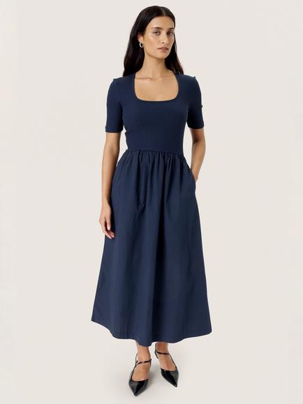 Soaked In Luxury Simone Phoebe Short Sleeve Midi Dress, Navy
