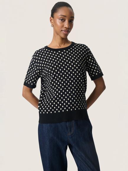 Soaked In LuxurySLGya Short Sleeve Crew Neck Pullover, Black/Multi