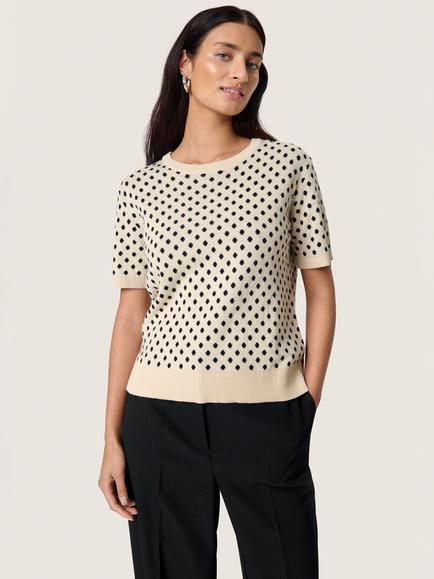 Soaked In LuxurySLGya Short Sleeve Crew Neck Pullover, Beige/Multi